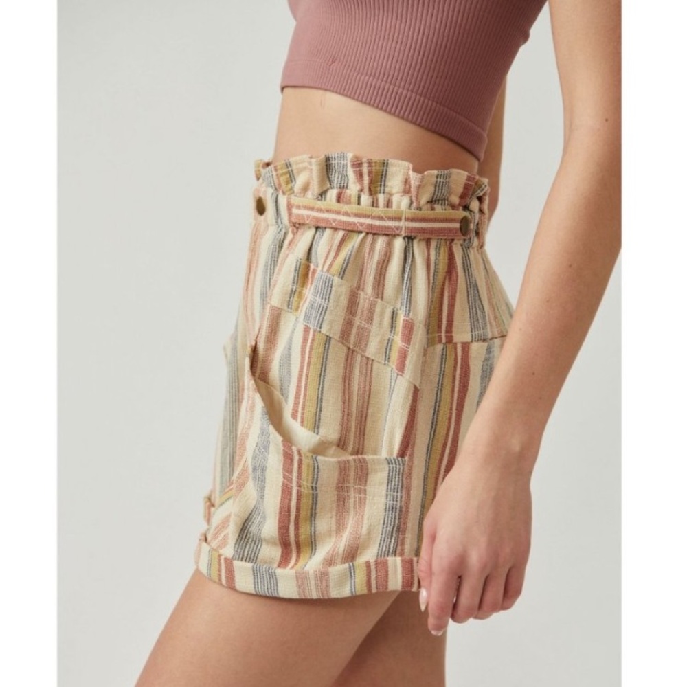 Free People Topanga Yarn Dyed Shorts New Large Boho Paper Bag Pocket striped - Picture 3 of 16